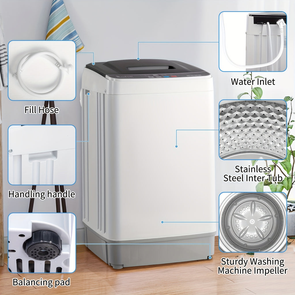 [Portable Washer and Dryer] MOTOOS Full Automatic Washing Machine, 17.6Lbs Top Load Portable Washer with Drain Pump, 10 Wash Programs 8 Water Level Washer and Dryer Combo, 2in 1 Washer and Dryer for Apartments, RV, Camping