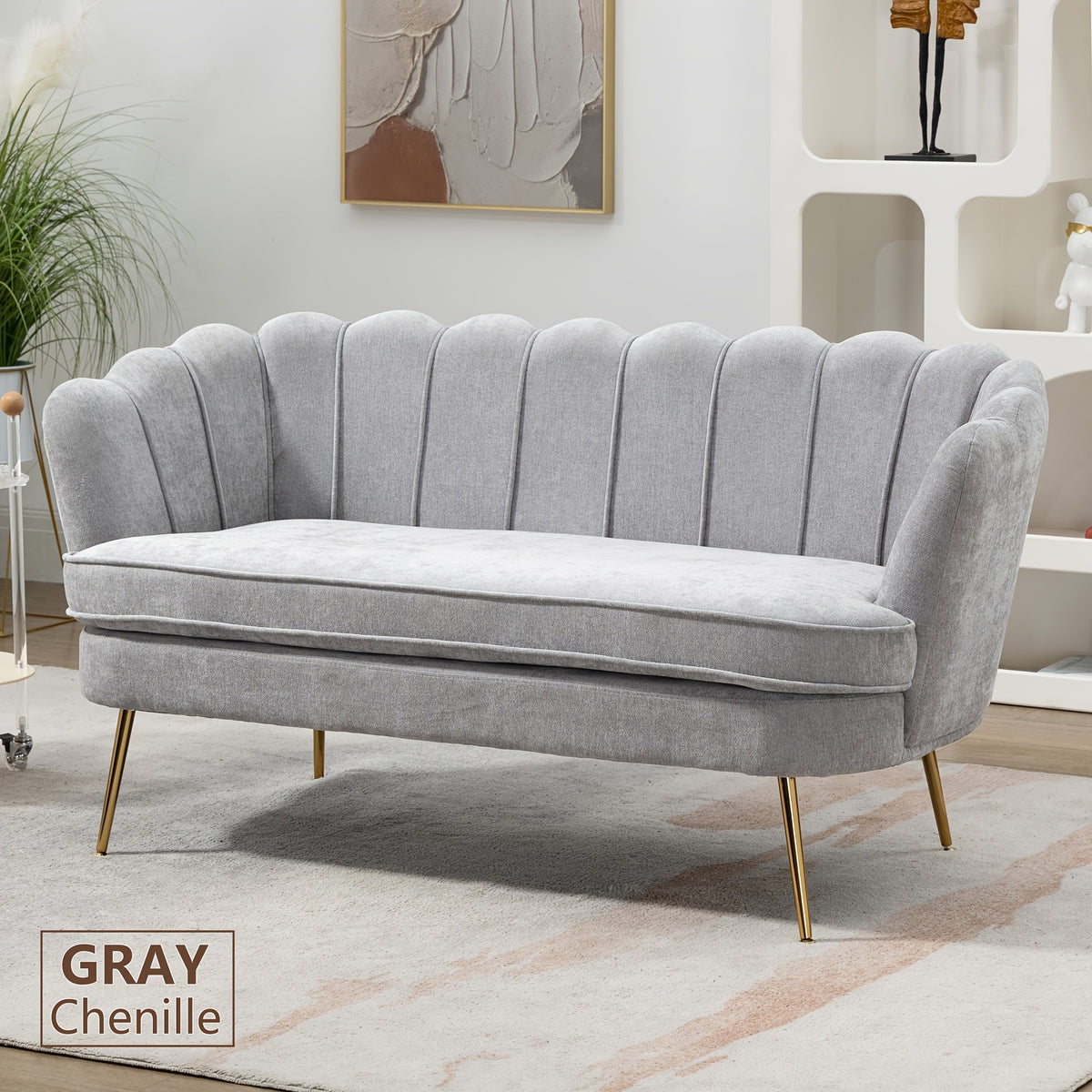 Comfy Loveseat Sofa Small Couch 2-Seater Sofa with Golden Metal Legs for Living Room, Bedroom, Apartment
