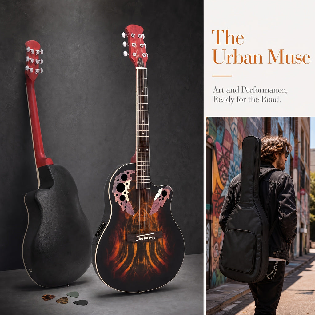 [Ideal Gift] 41-Inch Full-Size Guitar With Grape-Shaped Soundhole, Spruce Top, And Mahogany Fingerboard - Sunset Red Finish, Enhanced Tone And Playability, Suitable For All Music Styles, Ideal For Beginners And Guitarists. The Perfect Gift