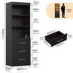 Tall Bookshelf for Home Office or Living Room, 71-Inch Design with Three Drawers for Display and Hidden Storage