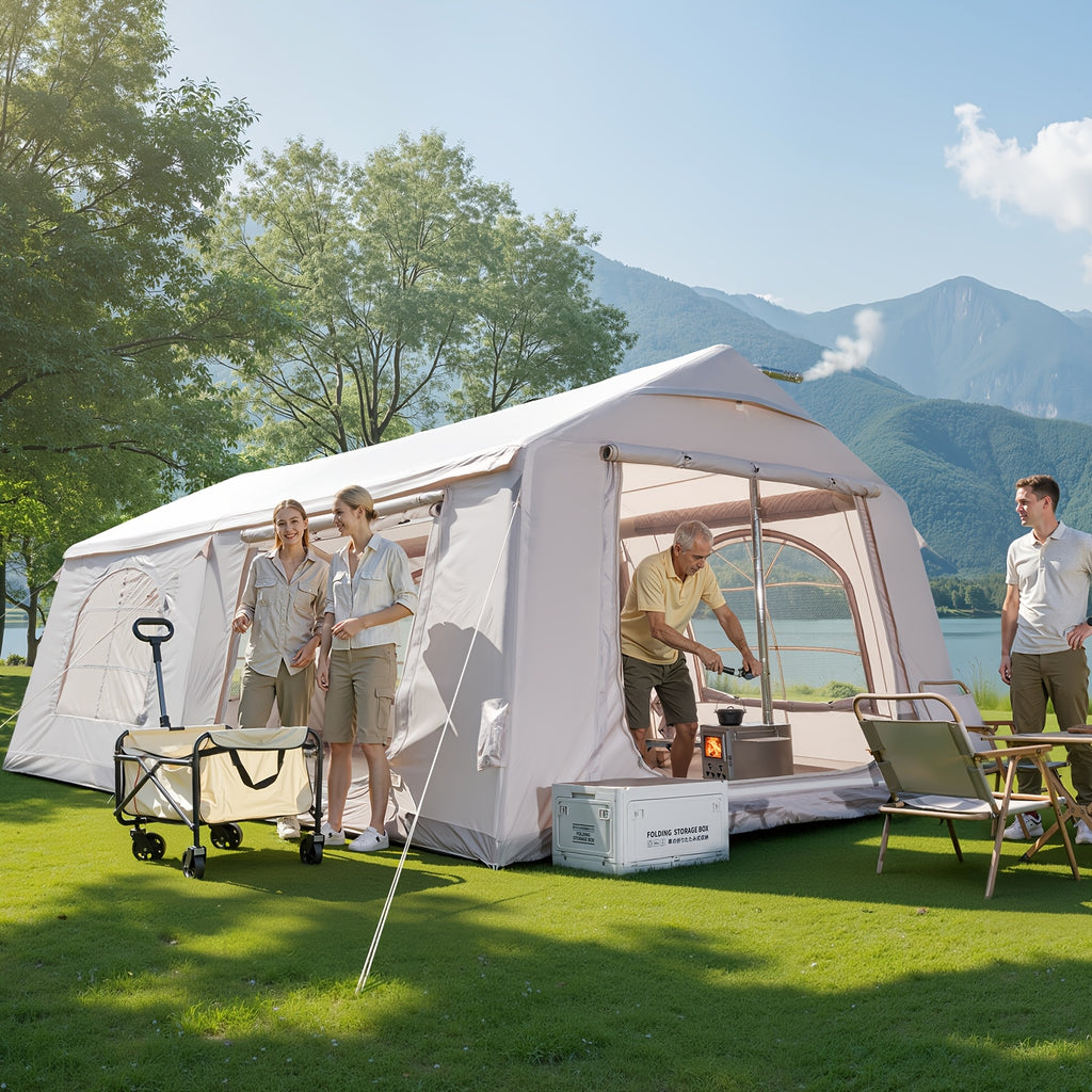 LILYPELLE 6-12 Person Ridge-Style Inflatable Camping Tent with Manual Pump, Large Mesh Windows And Curtain Divider, Four-Season Use, Easy Setup, Ideal for Groups And Families