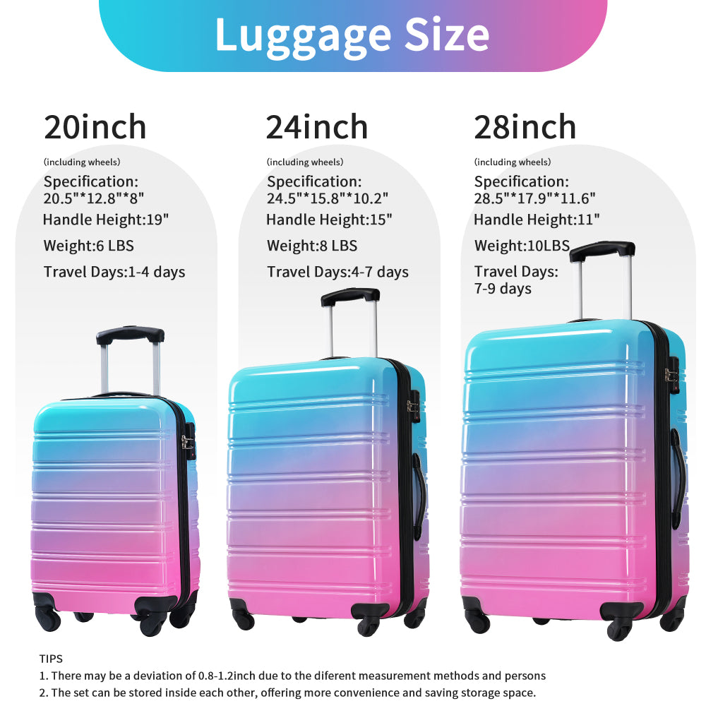 Merax Luggage Sets 3pcs, Hardside Expandable Suitcase Set with Spinner Wheels, Lightweight Gradient Color Luggage 20+24+28in