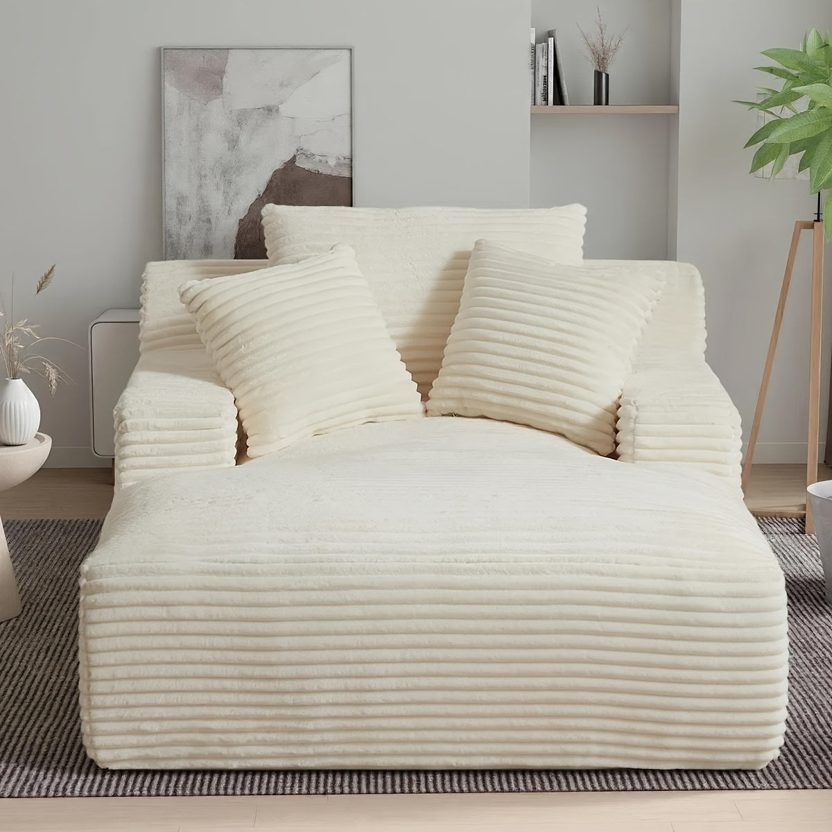47.25 Inch Wide Chaise Lounge Chair Indoor, Oversized Upholstered Flannel Boneless Sofa Bed With 3 Pillows And Side Pockets, Deep Seat Sleeper Couch Reading Chairs, Cloud Sofas Couches For Living Room, No Assembly Required
