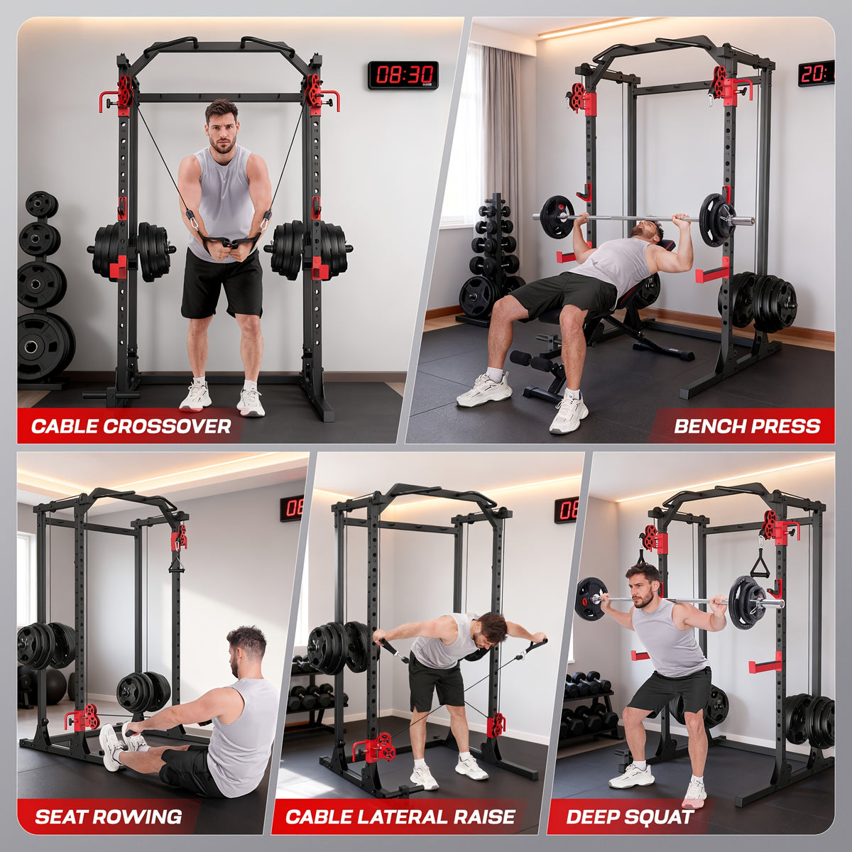 Power Cage, Multi-Functional Power Racks for Home Gym with Dual Pulley Systems, 2000 LBS Weight Capacity Fitness Squat Rack for Strength Workout with More Training Attachment Optional Weight Bench Weight Plates and Barbells Not Included