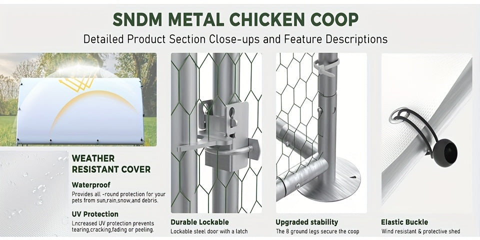 SNDM Chicken Coop Large Metal Chicken Run Upgrade Wire Mesh Chicken Pen with Water-Resident And Anti-Uv Cover, Duck Rabbit House Outdoor