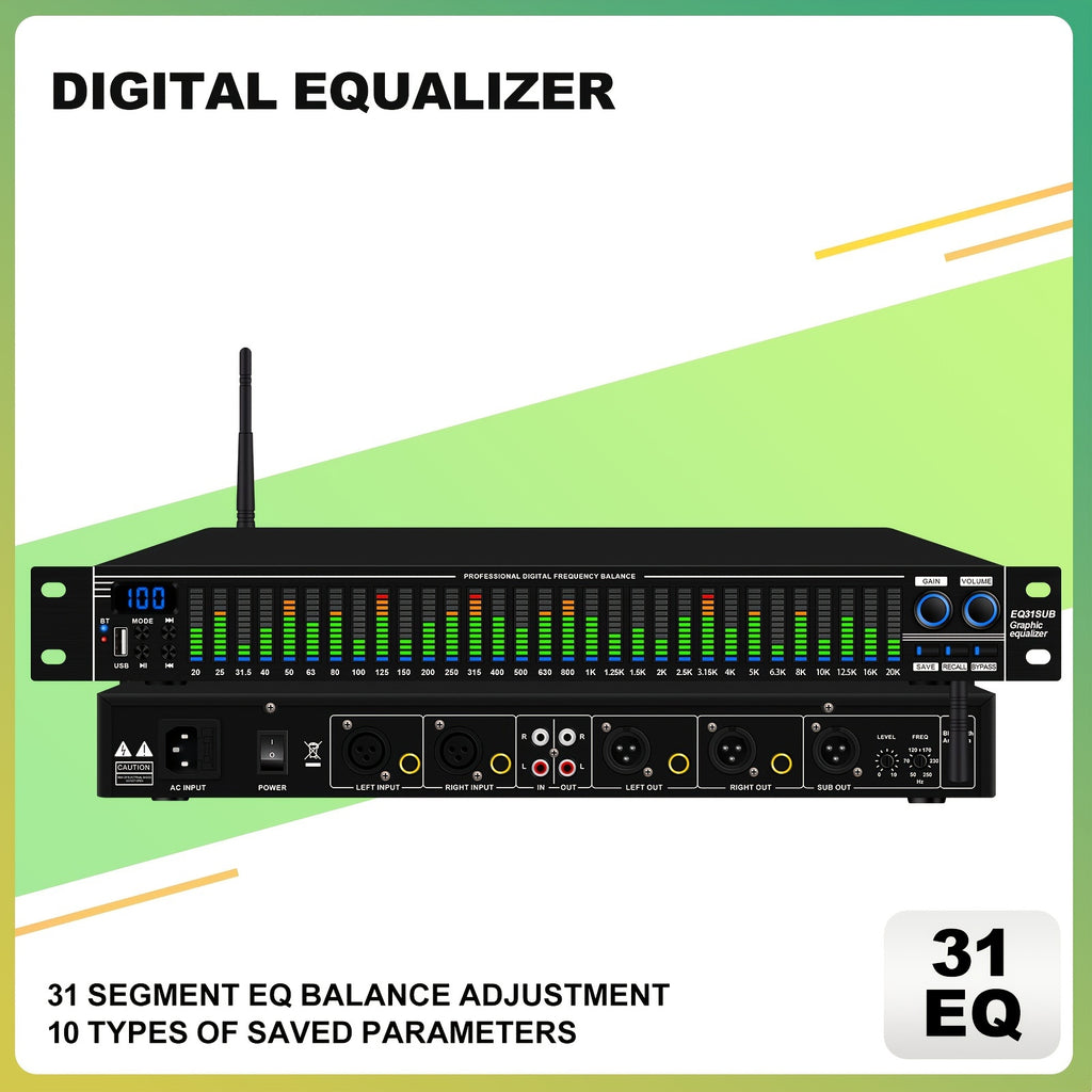 1U-EQ31 Digital Equalizer | Equipped with Real-time Spectrum Analysis, Suitable for Home Audio Systems, Studio Grade Equalizers, And Can Be Used In Conjunction with Audio Amplifiers, Amplifiers, Mixing Consoles, Mixers, Microphones, And Other Equipme