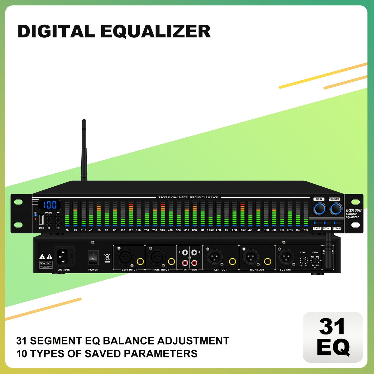 1U-EQ31 Digital Equalizer | Equipped with Real-time Spectrum Analysis, Suitable for Home Audio Systems, Studio Grade Equalizers, And Can Be Used In Conjunction with Audio Amplifiers, Amplifiers, Mixing Consoles, Mixers, Microphones, And Other Equipme