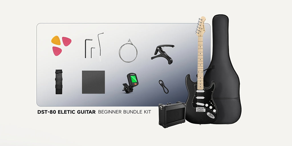 Full Size 39 Inch Electric Guitar Kit Solid Body, for Beginner, with Amplifier, Bag, Capo, Strap, String, Tuner, Picks DST-80