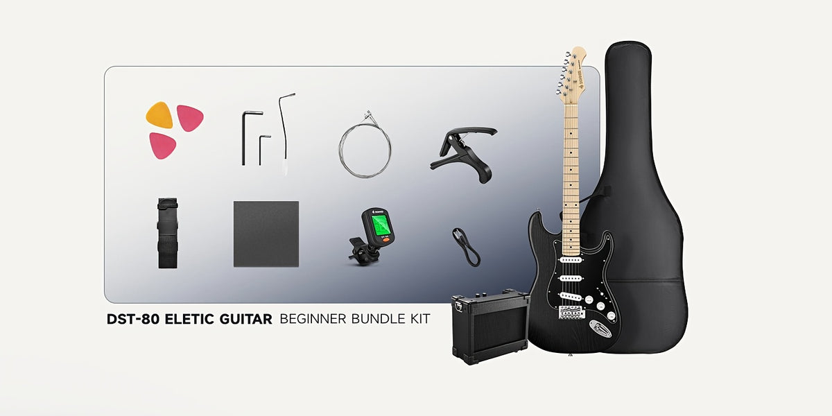 Full Size 39 Inch Electric Guitar Kit Solid Body, for Beginner, with Amplifier, Bag, Capo, Strap, String, Tuner, Picks DST-80