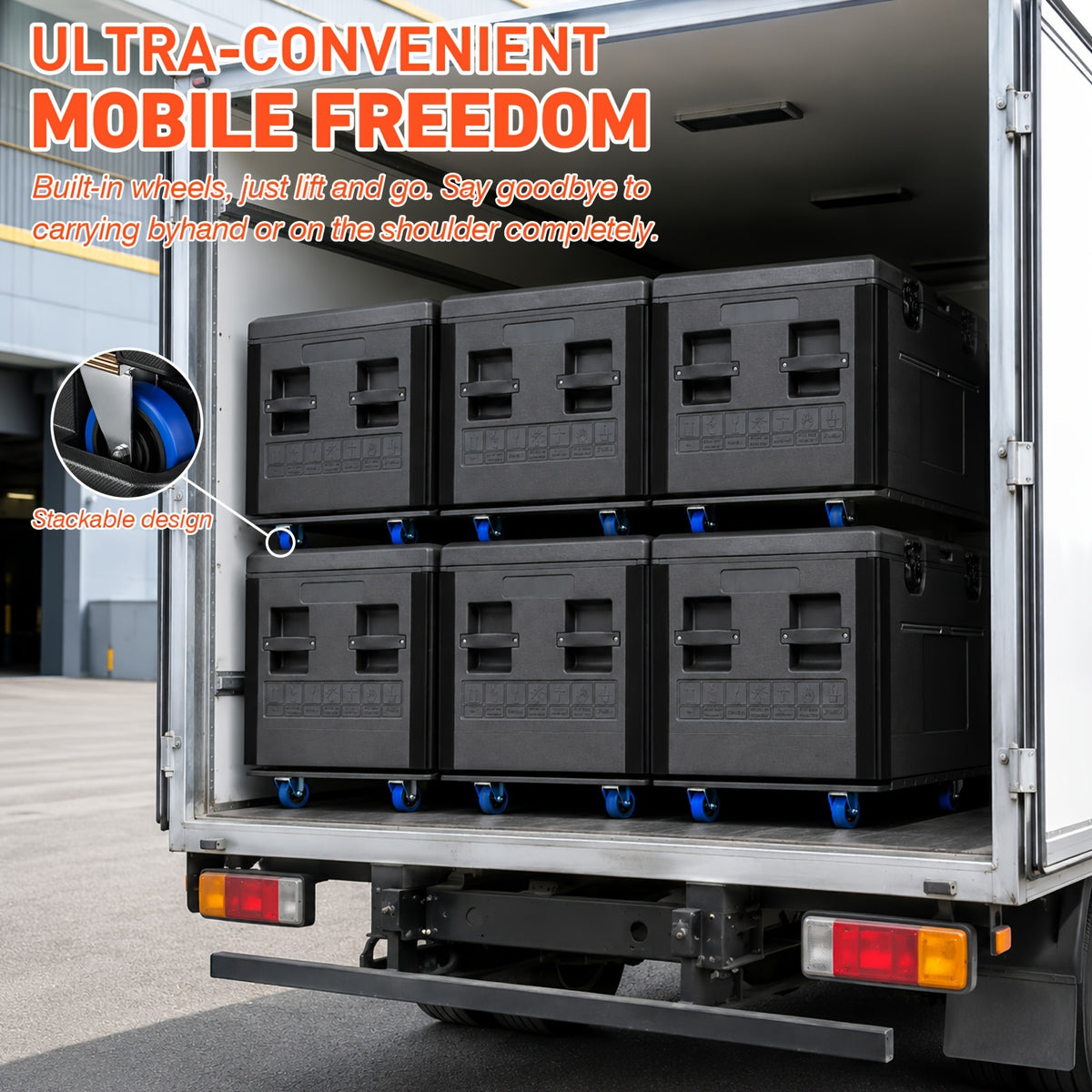 1pc Black Cable Trunk, ATA Road Case, Heavy Duty Utility Road Trunk Flight Case With Wheels, High Density Polyethylene (HDPE), Truck Pack Size Transport For Pro Audio And DJ Touring, Two Sizes Are Available
