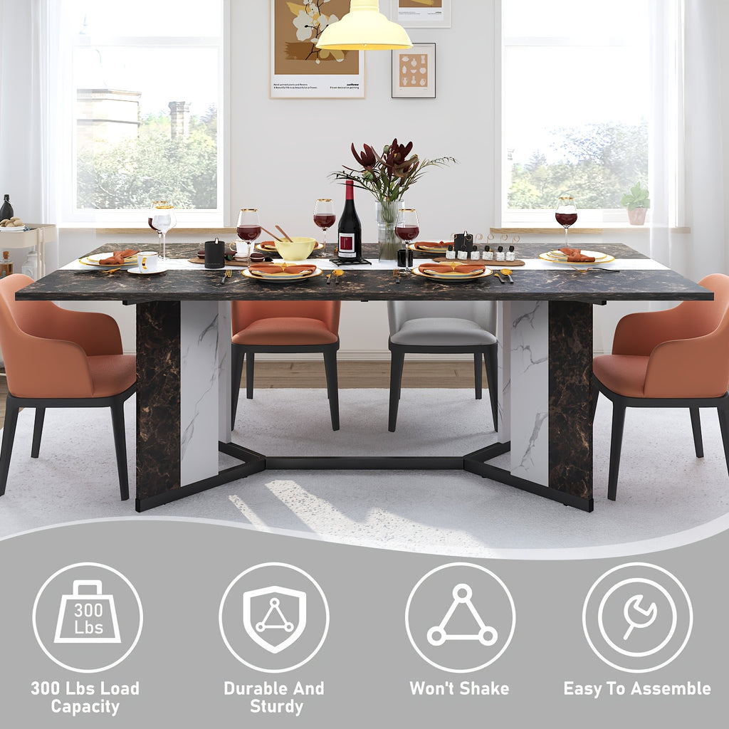 71" Rectangle Modern Dining Table For Office Kitchen Living Room, 6ft Luxurious Family Dinner Table For 4 5 6 7 People W/35 Marble-Color Wood Watrproof Tabletop, Adjustable Leg