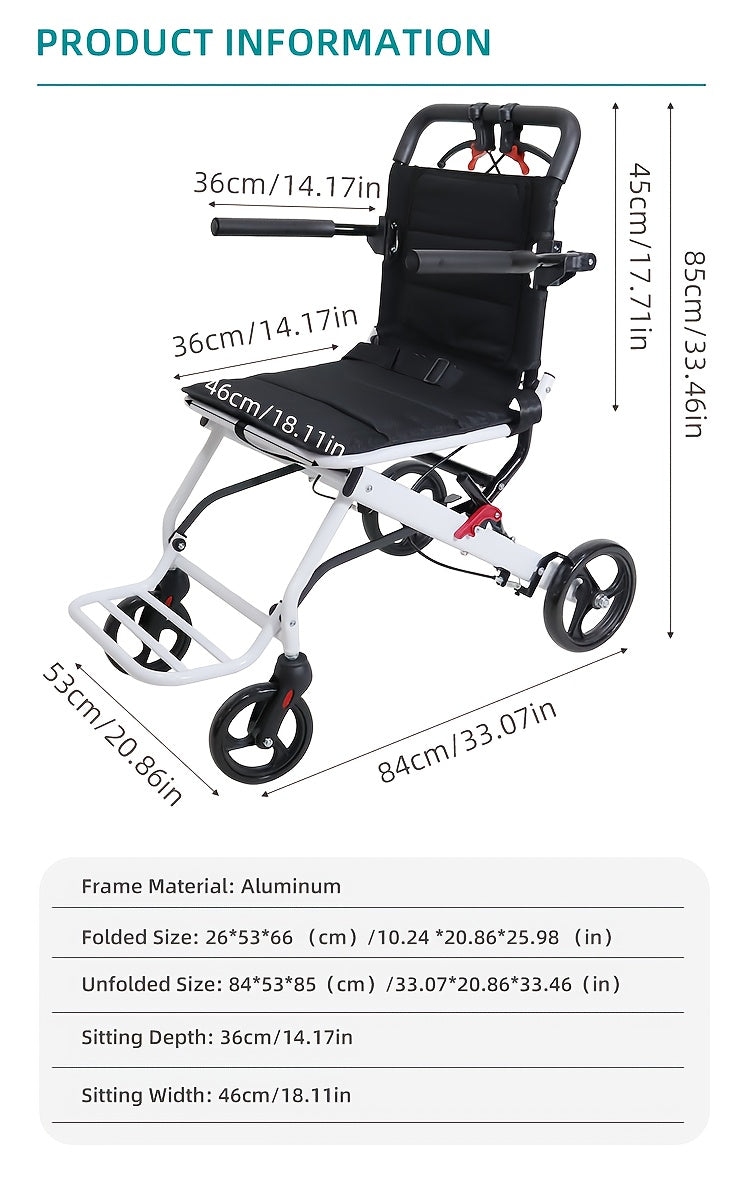 Foldable Hand-Operated Wheelchair, Lightweight Foldable Transportation Large-Sized Wheelchair, Lightweight Foldable Adult Wheelchair, Portable Adult Baby Stroller, Suitable for People, Older Adults, And Adult Travel Use