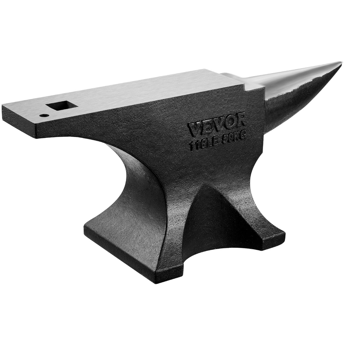 VEVOR Single Horn Anvil, 110lbs Cast Steel Anvil, High Hardness Rugged Round Horn Anvil for Blacksmiths, with Large Countertop and Stable Base, Metal Working Tool for Metal Bending, Shaping, Twisting