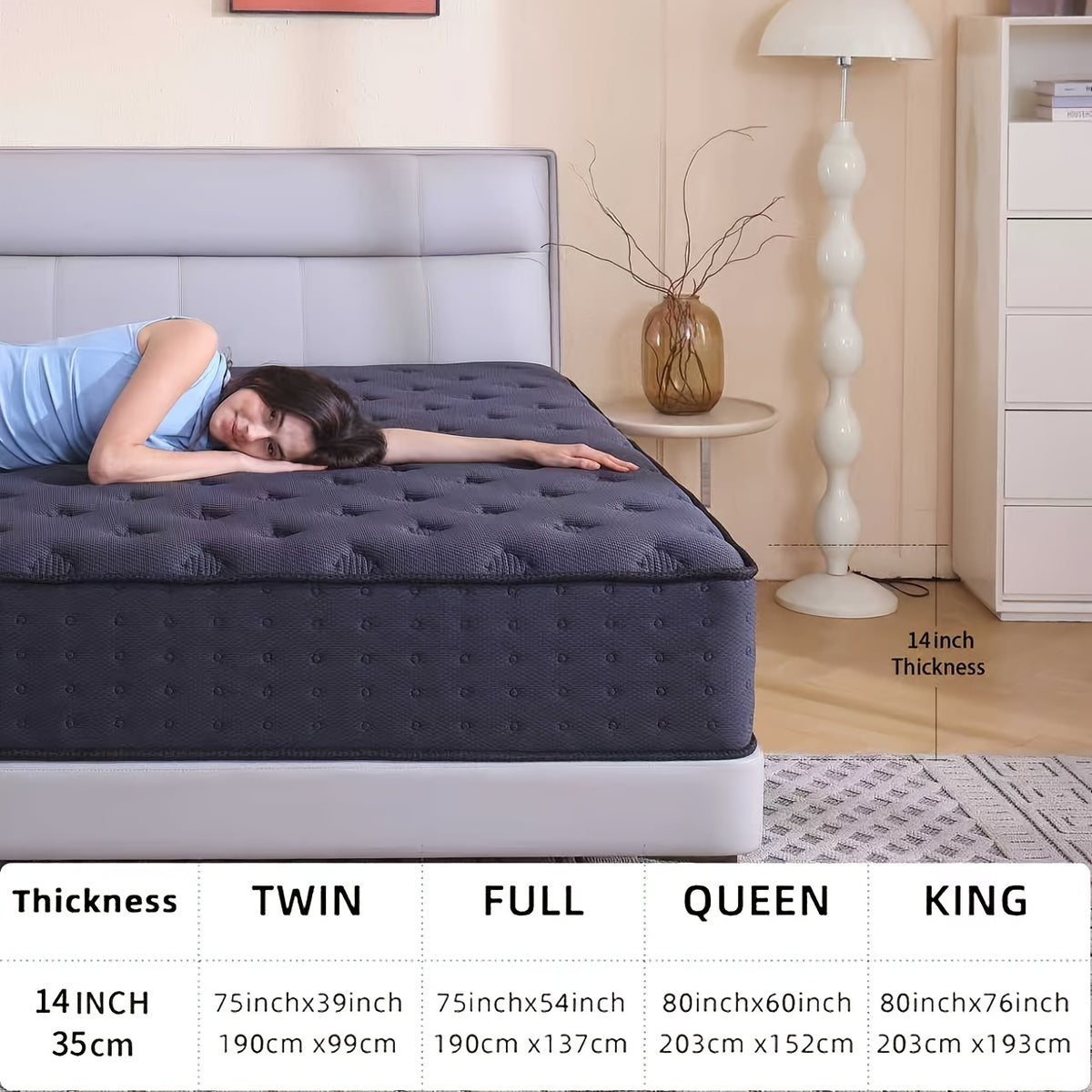 12/14 Inch Multilayer Hybrid Full Mattress Queen | Ergonomic Design with Memory Foam And Pocket Spring, Medium Firm Feel, Fire-Resistant, Polyester Cover, Woven Construction
