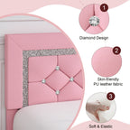 HOMBCK Twin Full Queen King Bed Frame, Padded Platform Bed with Button Tufting Headboard, Princess Platform Bed with Diamond Design, Halloween Decoration, Wooden Strip Support, No Spring Box Needed, Easy to Assemble, Pink/White/Black/Beige