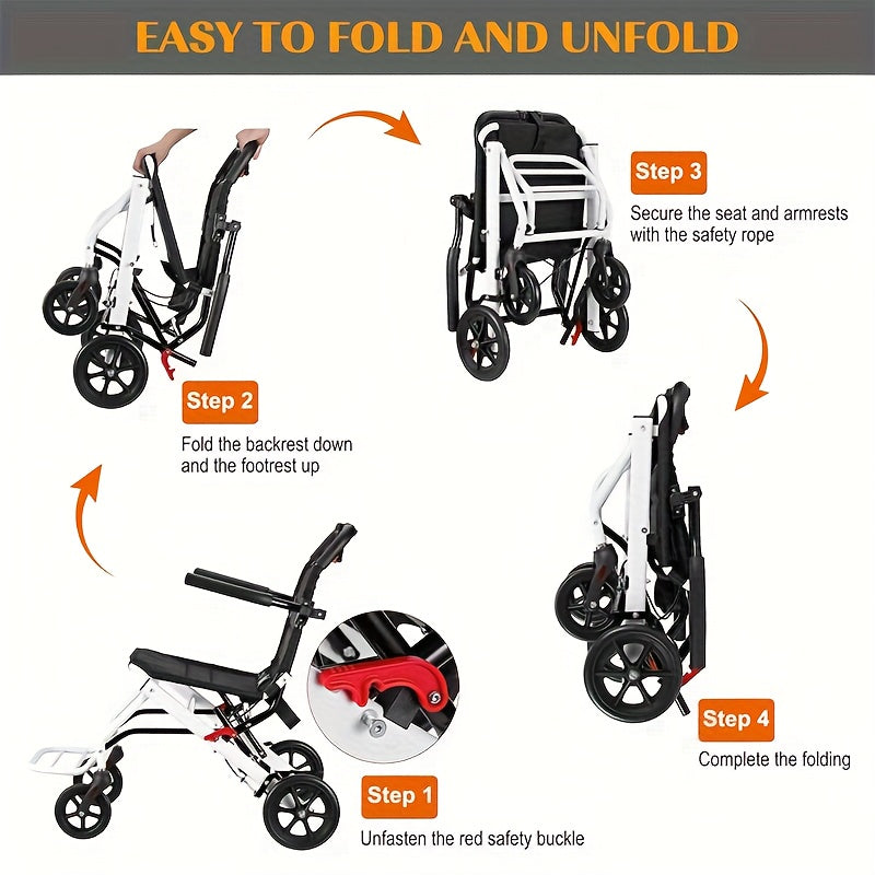 Foldable Hand-Operated Wheelchair, Lightweight Foldable Transportation Large-Sized Wheelchair, Lightweight Foldable Adult Wheelchair, Portable Adult Baby Stroller, Suitable for People, Older Adults, And Adult Travel Use