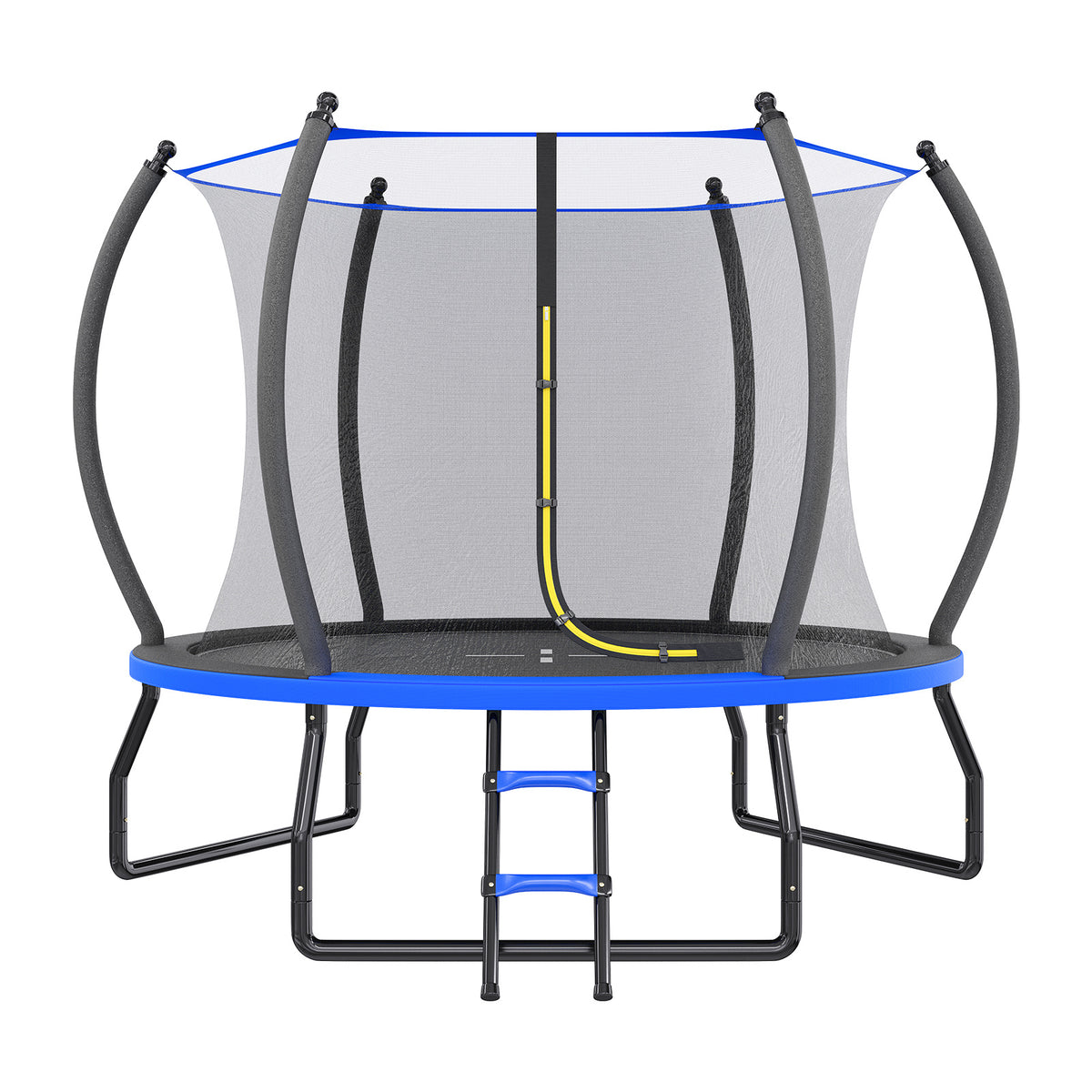 Indoor Outdoor Trampoline for Teenagers, 8ft/10ft/12ft/14ft/15ft/16ft with Safety Enclosure Net, Pop-up Quick Connector Frame, Basketball Hoop Optional, Includes Ladder, Blue/Black Backyard Jumping Trampoline