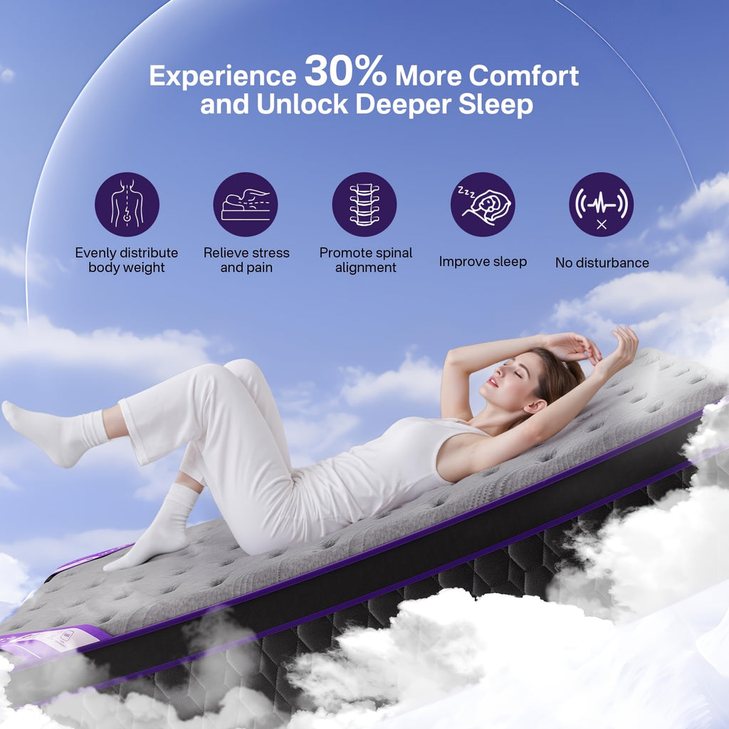 10/12-inch Extra-large, King, Queen, And Twin Mattresses Feature Ergonomic Design with A Blend Of Pocketed Coils And Memory Foam. Offering Medium Firmness, They Effectively Relieve Pressure Points for A Comfortable Night's Sleep.