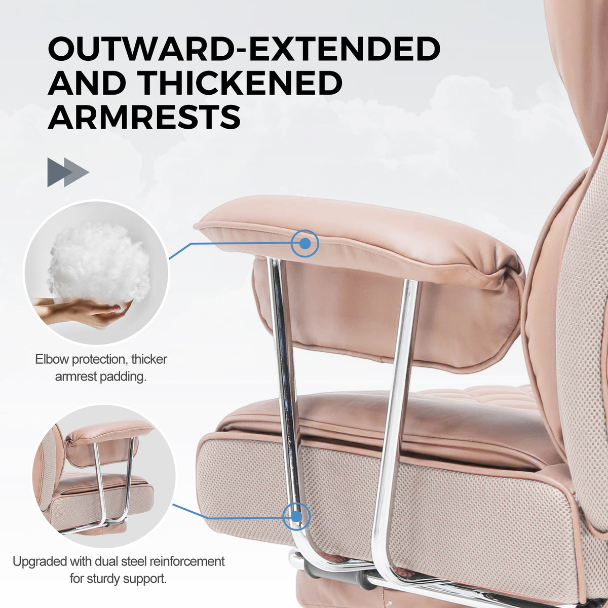 Executive Office Chair for Heavy People, Gaming Chair, Ergonomic Wide Desk Computer Chair with Pocket Spring Lumbar Support, Footrest, Outward Fixed Soft Armrests, High Back PU Leather, Height Adjustable, Big and Tall