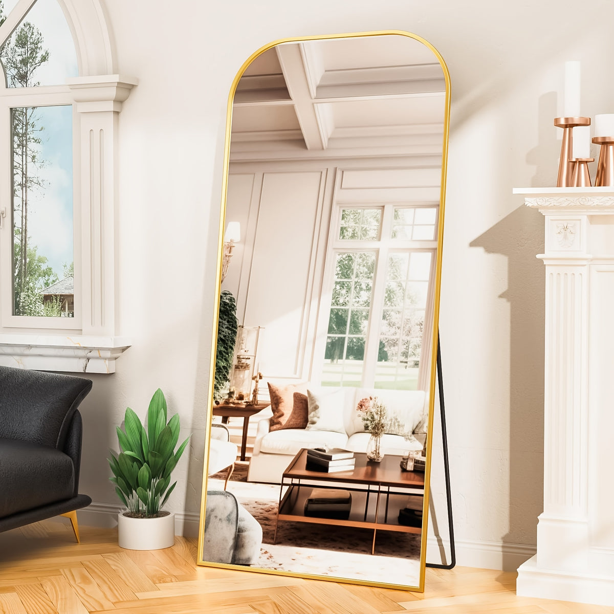 Arched Floor Mirror, Vintage-Inspired Full Length Reflection for Bedroom or Living Room Decor with Stand