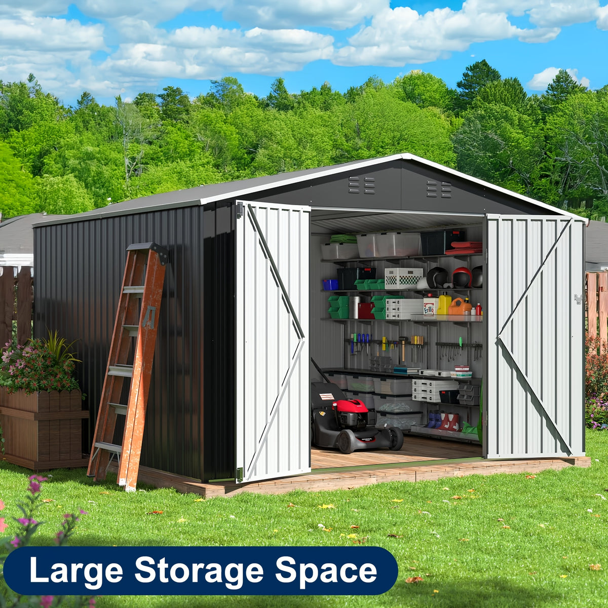 Paitomax Outdoor Storage Shed, Featuring an Improved Frame Design And Secure Lockable Doors, Metal Tool Shed Ideal for Your Backyard, Garden, Patio, Or Lawn, Grey Color