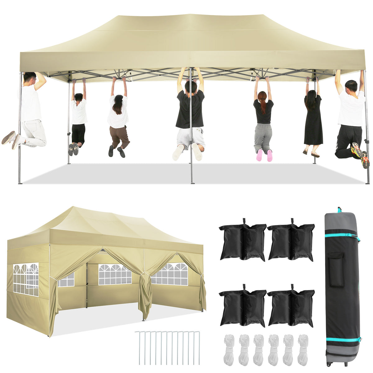 10x20 Pop Up Canopy Tent, Heavy Duty Canopy with 6 sidewalls, Easy Up Commercial Outdoor Canopy, Wedding Party Tents for Parties, All Season Wind & Waterproof Gazebo with Roller Bag, Pop Up Canopy for Wedding, Commercial Areas, Playgrounds, etc