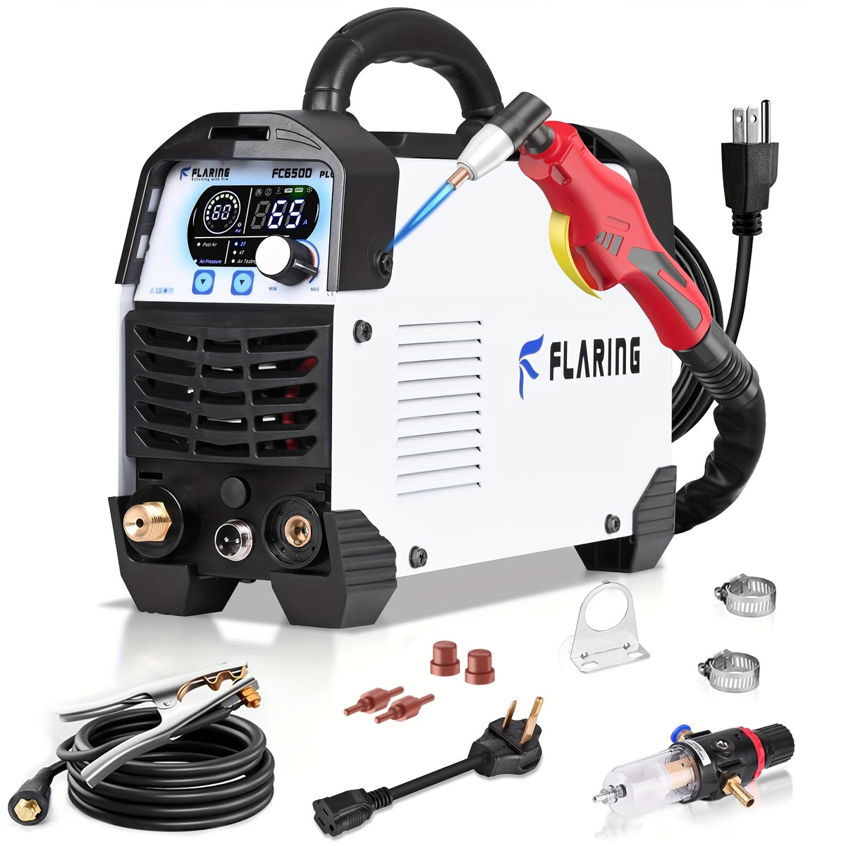 FLARING FC650D PLUS Plasma Cutter 65 AMP Touch Arc Plasma Cutter Machine 120/240V Dual Voltage, Digital Display, High Frequency IGBT Inverter, Post Air/2T/4T, 5/8" Clean Cut with Consumable
