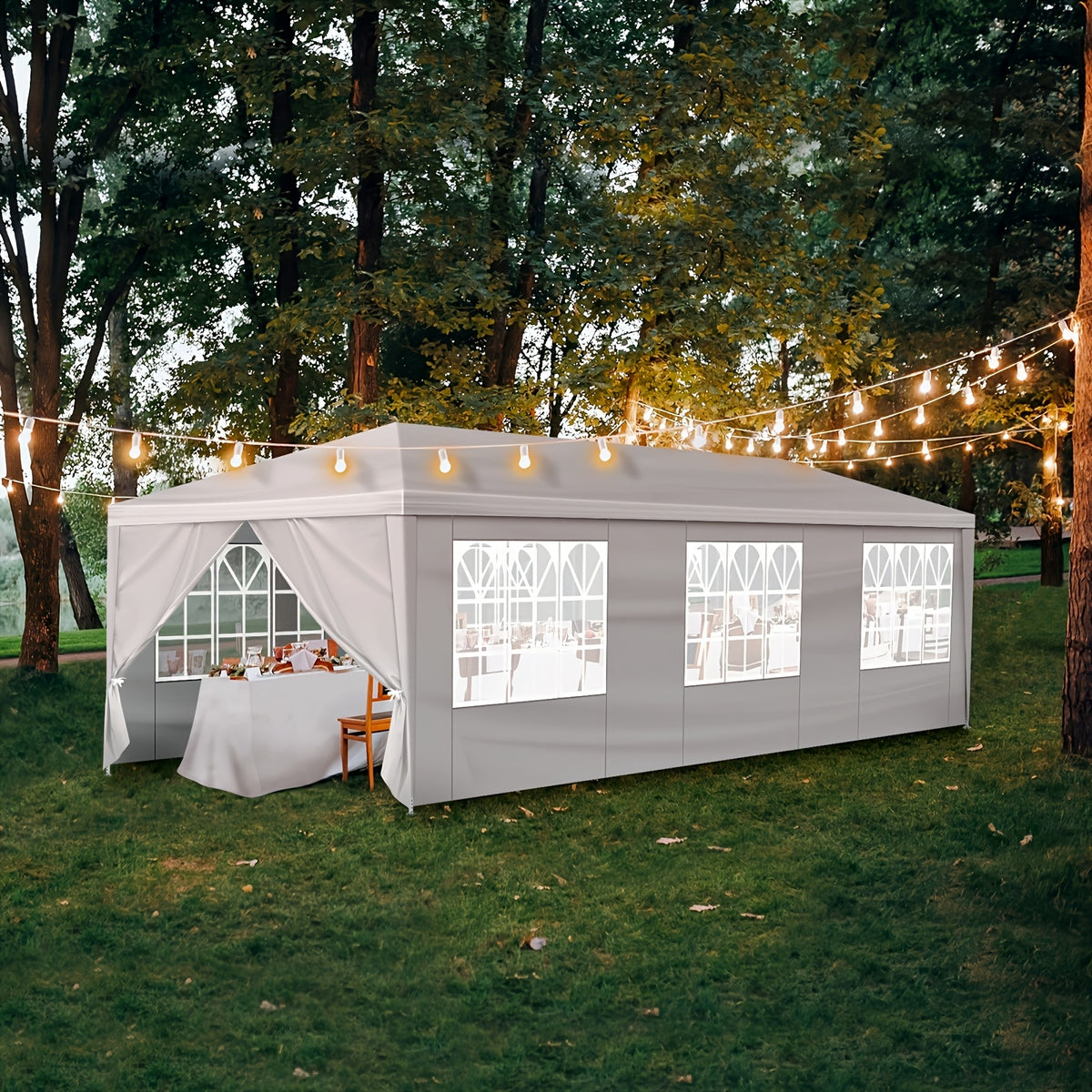 9X30' Outdoor Party Tent with 8 Removable Side Walls, Waterproof Canopy, Patio Wedding Pavilion, White, Suitable for Wedding, Gathering, Party, BBQ, Camping, Patio, Birthday Party, Graduation Ceremony