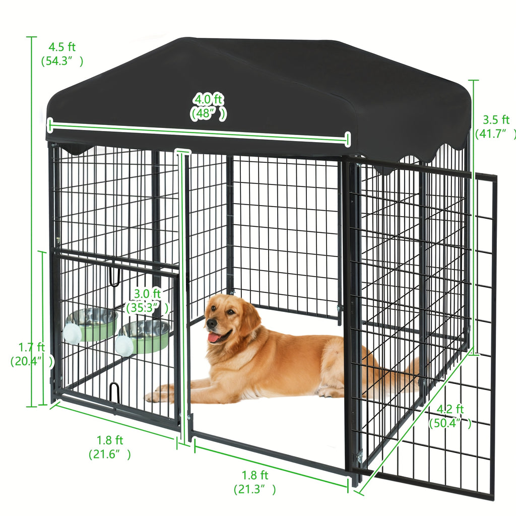 6.2'X4'X4.5' Outdoor Dog Kennel W/ Roof - Heavy Duty Welded Wire Enclosure, Uv/ Cover, Escape-Proof Lock, Easy Access Door & Built-In Bowl for Dogs, Cats, Chickens, Ducks - Backyard, Patio Use