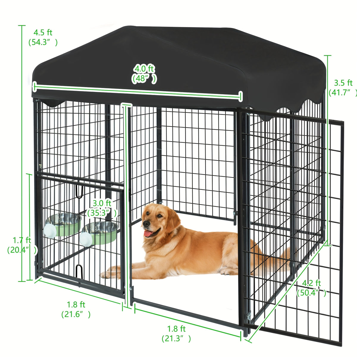 6.2'X4'X4.5' Outdoor Dog Kennel W/ Roof - Heavy Duty Welded Wire Enclosure, Uv/ Cover, Escape-Proof Lock, Easy Access Door & Built-In Bowl for Dogs, Cats, Chickens, Ducks - Backyard, Patio Use