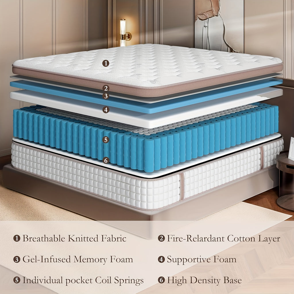 Luxury Mattress 12/14 Inch Full Size Queen Size King Size Gel Memory Foam Pocket Spring Mixed Mattress Box Medium Hardness
