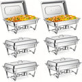 6pcs Chafing Dish Buffet Set, 9 Qt Stainless Steel Buffet Servers And Warmers With Foldable Frame, Food Pan, Fuel Holder And Lid For Halloween, Christmas, Home Parties, Only For Cooking