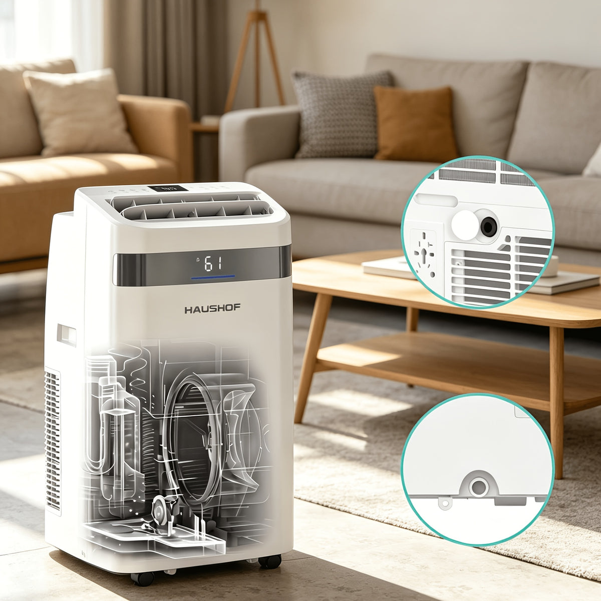 12000/14000 BTU Portable Air Conditioner, 4-In-1 Compact AC Unit for Home/Office, Cooling, Fan, Dry & Sleep Mode, AC with Auto Swing, Remote Control & Window Kit Included