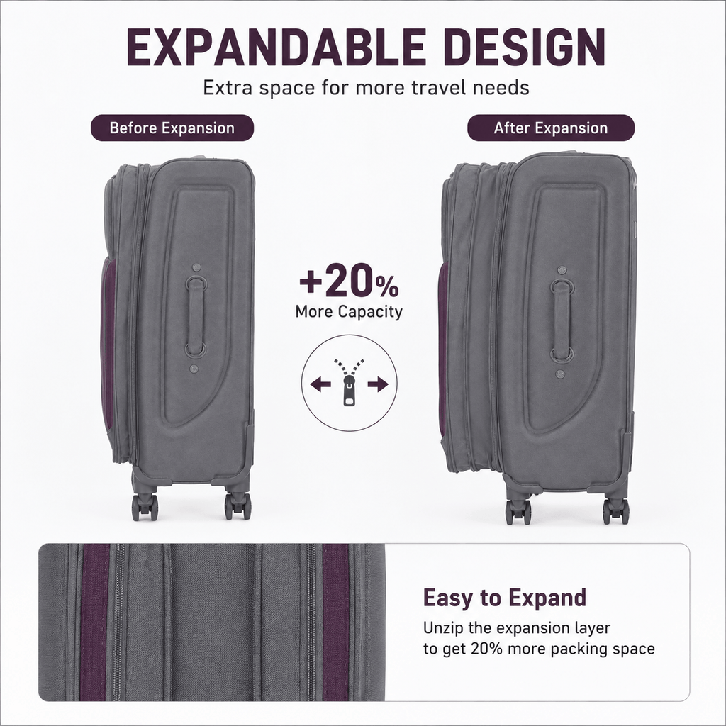 4-Piece Softside Expandable Luggage Set with Spinner Wheels, Lightweight Travel Suitcases with Telescopic Handle, Nested Storage Design