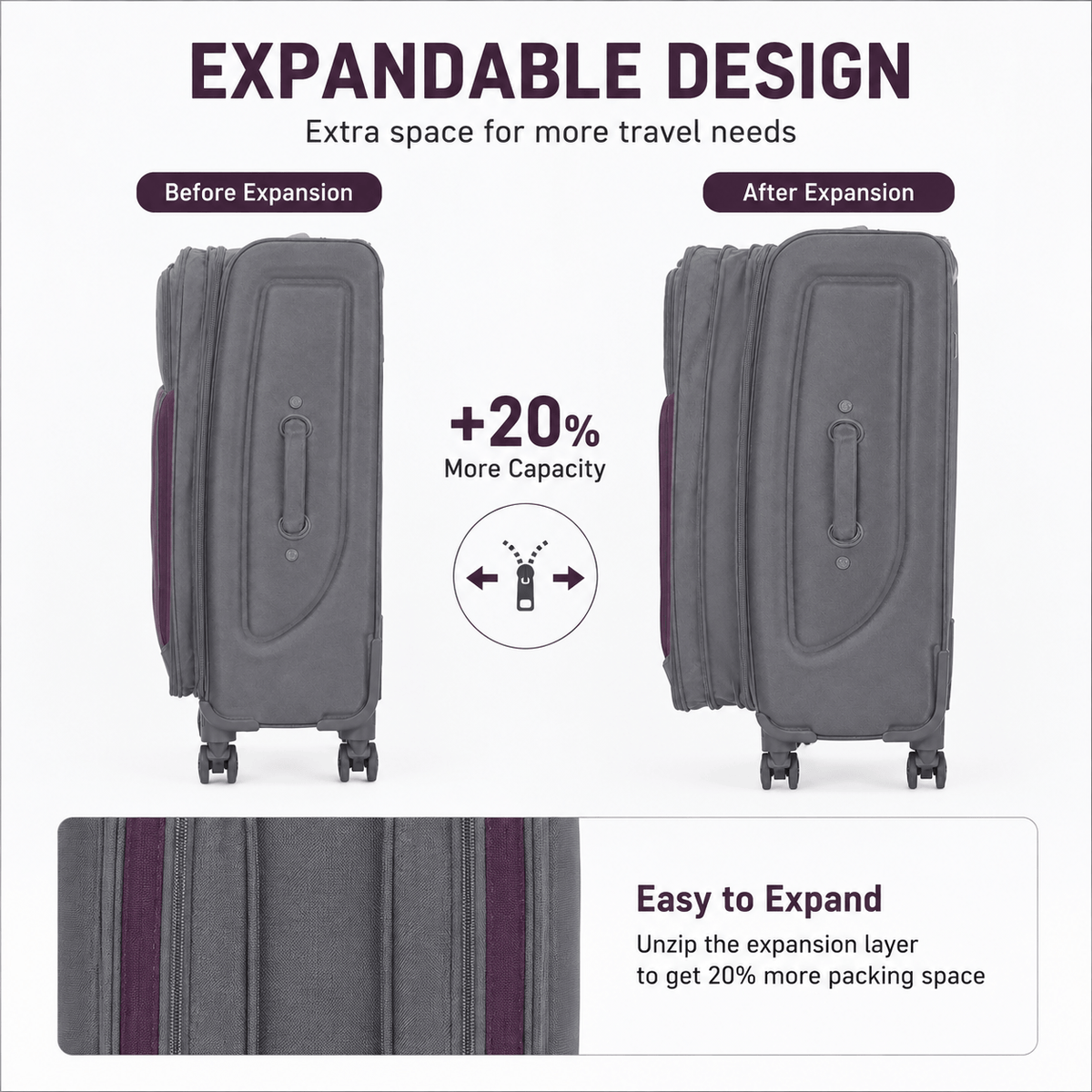4-Piece Softside Expandable Luggage Set with Spinner Wheels, Lightweight Travel Suitcases with Telescopic Handle, Nested Storage Design