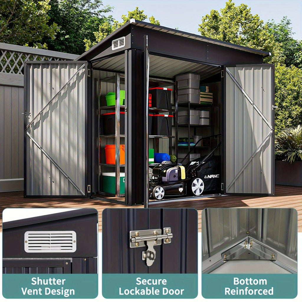 ULSMVOC 8X4 FT Outdoor Storage Shed With Triple Lockable Doors, Metal Storage Cabinet With Sloping Roof For Tools, Bicycles & Garden Equipment, Ideal For Patio & Courtyard