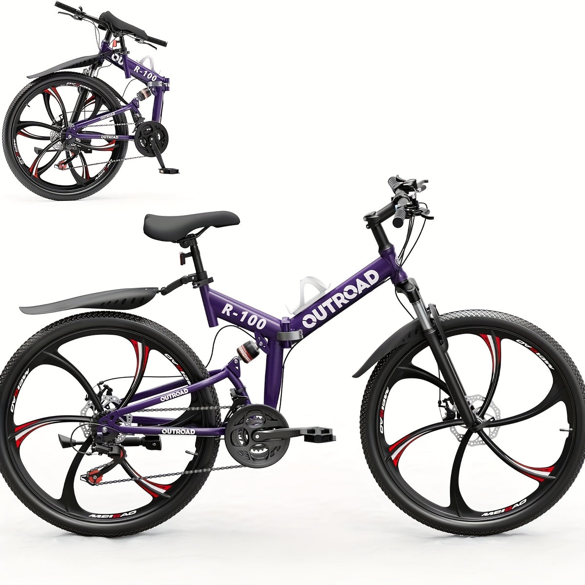 26 Inch Adult Folding Bikes/Mountain Bikes, 21 Speeds Mountain Bicycles with Full Suspension, Dual Disc Brake, High Carbon Steel Frame, Foldable Bike for Men/Women/Teen (Black&Orange)
