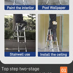 6.5-foot 7-Step Telescoping Ladder - Anti-Shake and Anti-Slip Portable Folding Ladder - Walkable A-Frame Household and Outdoor Work Multi-Purpose Ladder, 330 Pounds per Step