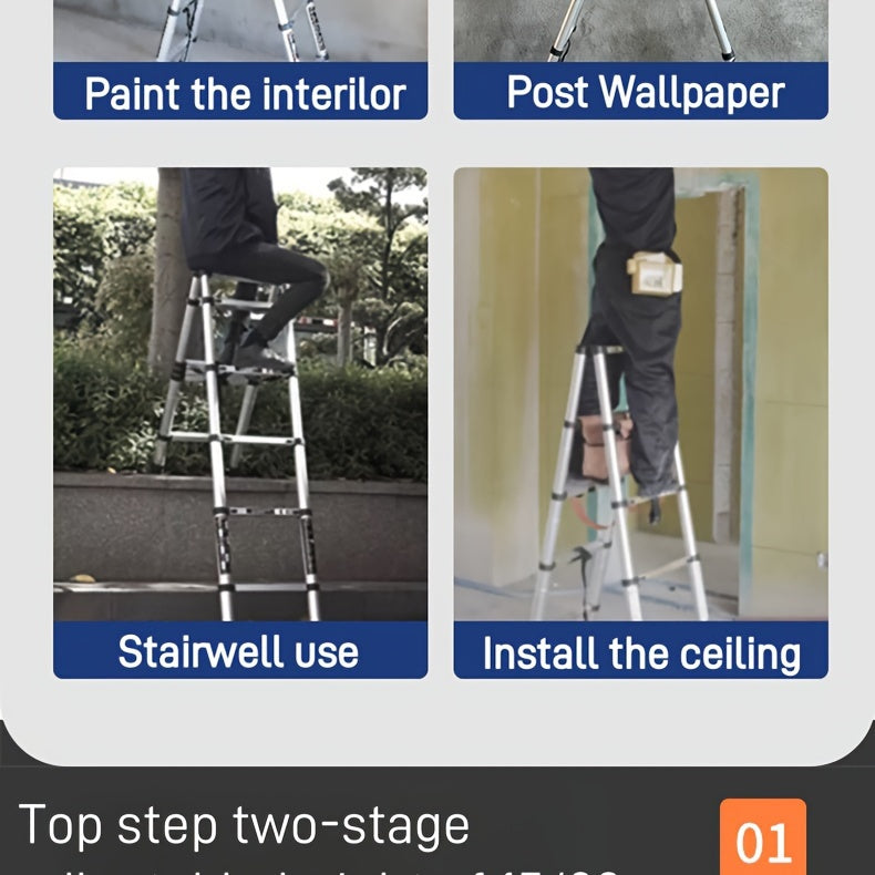 6.5-foot 7-Step Telescoping Ladder - Anti-Shake and Anti-Slip Portable Folding Ladder - Walkable A-Frame Household and Outdoor Work Multi-Purpose Ladder, 330 Pounds per Step