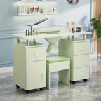 Professional Nail Desk and Chair Set with Stool - Heavy-Duty Mobile Manicure Station w/Dust Collector, Acetone-Resistant Desktop, 4-Wheel Rolling Cart & Storage Drawers - Heavy-Duty Nail Tech Table for Salon, Home, or Spa - (White/Black/Lavender/Mint Gree