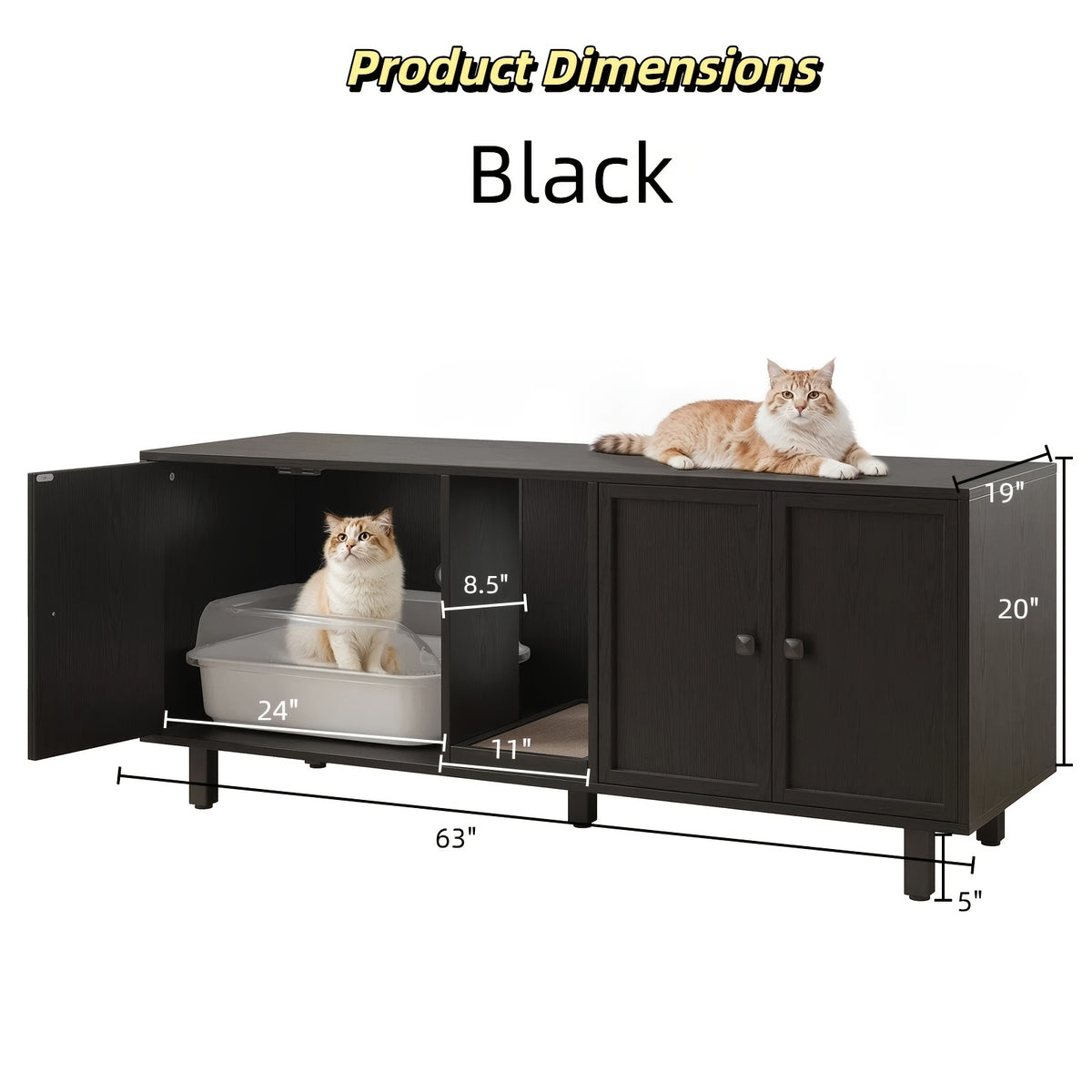 Cat Litter Box Enclosure for 2 Cats, Hidden Furniture with Scratch Pad and Double-Room Indoor Cat House