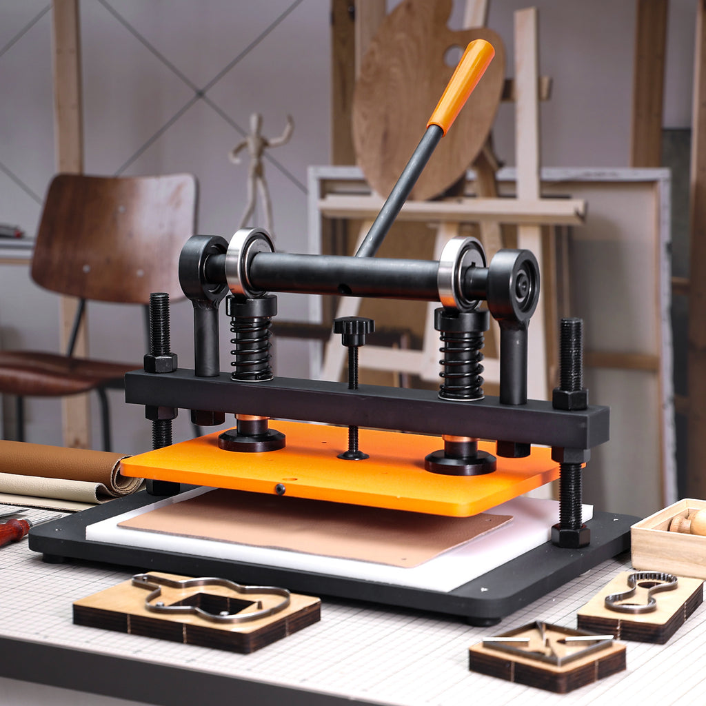 VEVOR Leather Cutting Machine, 10.2 x 4.7/10.2 x 5.9/14.2 x 10.2 in Embossing Plate Manual Die Cutter, 0.47 in Pressure Stroke Leather Embossing Machine, Dual Guide Shafts Die Cut Machine for Various of Materials