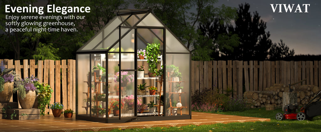 Walk-In Greenhouse for Outdoor Gardening — VIWAT 6 x 11 FT Polycarbonate Design with Adjustable Ventilation