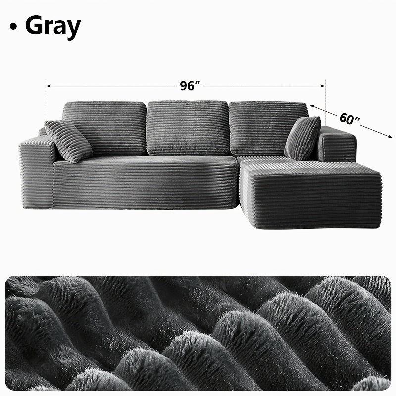 Modular L-Shape Sectional Couc, Single Sofa, Chaise Lounge, Deep Seat, Modern Minimalist UpholsteredCouches with Chaise No Assembly Reguired, Corduroy Fabric, 65"Single Reclining Chaise Lounge