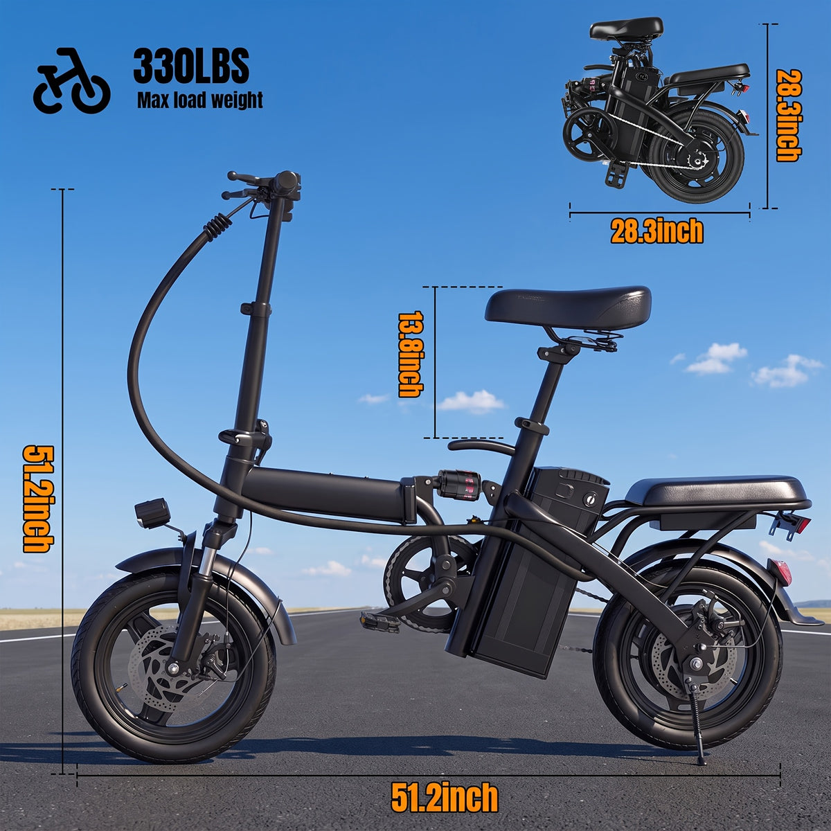 Adult And Adolescent Electric Bicycles, 560 Watt Motor, 10-24MPH, Range of 30-32 Miles, 48 Volt 10 Ampere Hour Battery, 3-Speed Assisted Riding, 14 Inch Foldable Electric Bicycle, Women'S Foldable Electric Bicycle