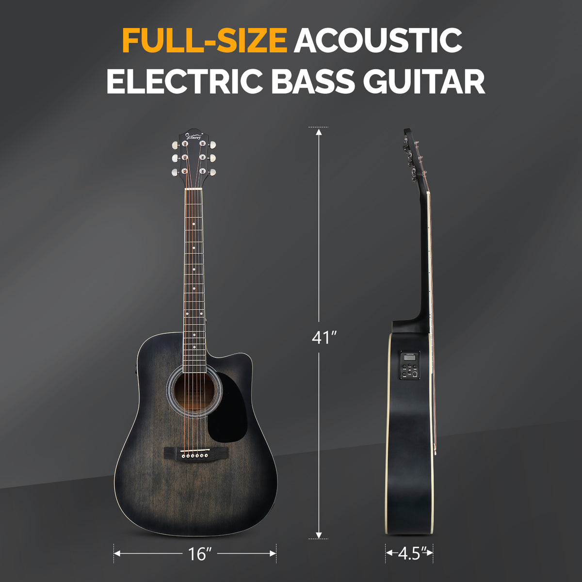 41in Full Size Electric Acoustic Guitar, Acoustic Guitar Kit, Cutaway Style, 6-String, Electric Acoustic Guitar w/Inbuilt Tuner, Bag, Strap, Pickups, Strings