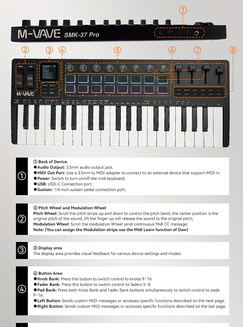 M-VAVE SMK37PRO Professional MIDI Keyboard with 37 Keys, Wireless for Music Composition And Synthesis