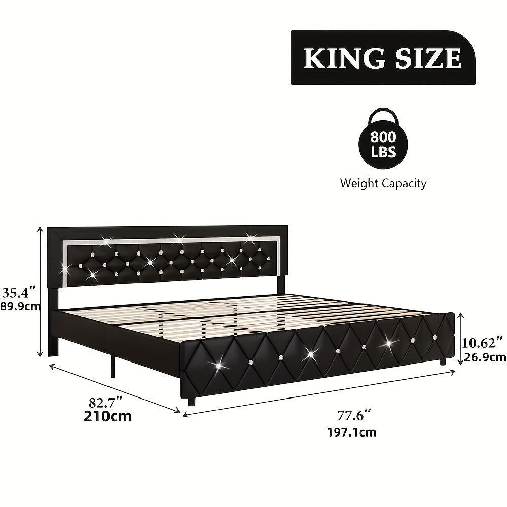 Halloween Twin Full Queen King Upholstered Bed Frame, Diamond Tufted Headboard, Faux Leather Bed Frame With Headboard & Footboard, Wooden Slats Support, No Box Spring Needed, Easy Assembly, Black/White/Pink/Green Christmas