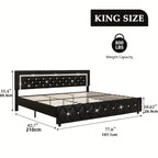 Halloween Twin Full Queen King Upholstered Bed Frame, Diamond Tufted Headboard, Faux Leather Bed Frame With Headboard & Footboard, Wooden Slats Support, No Box Spring Needed, Easy Assembly, Black/White/Pink/Green Christmas