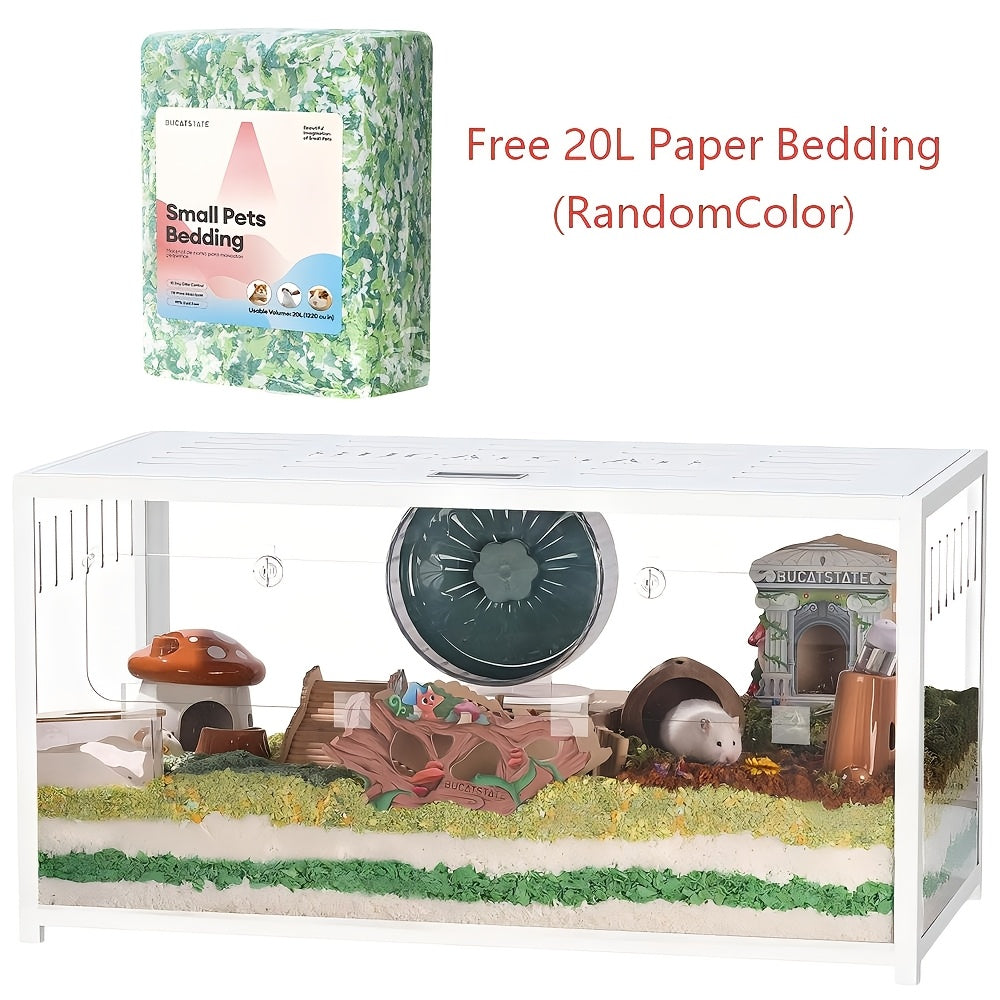 [Metal Hamster Cage] Bucatstate Metal Hamster Cage 2.0 (Free 20L Paper Bedding: Random Color) - Small Animal Habitat Large Stackable With Top Access Easy Assembly 39.3L X 19.7W X 20.6H Inches Dwarf Syrian Hamster Tank For Gerbil Mouse